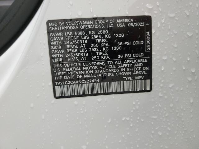 1V2LC2CAXNC227494 - 2022 VOLKSWAGEN ATLAS CROS SE WHITE photo 13