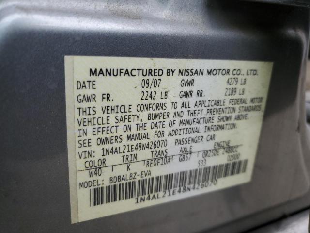 1N4AL21E48N426070 - 2008 NISSAN ALTIMA 2.5 GRAY photo 12