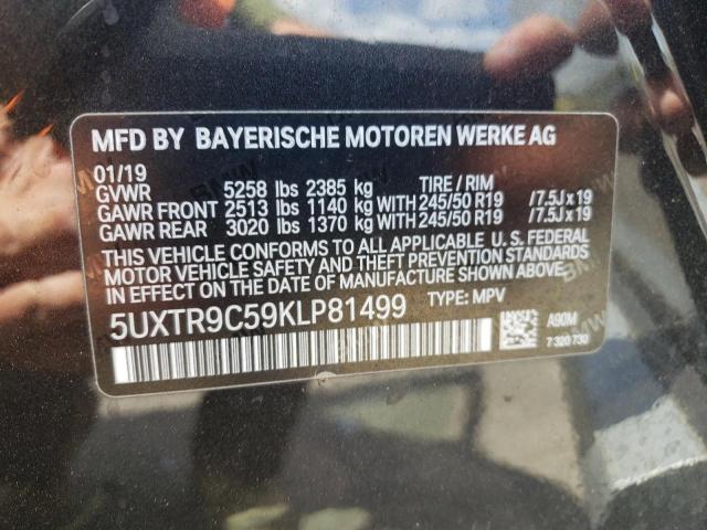 5UXTR9C59KLP81499 - 2019 BMW X3 XDRIVE30I BLACK photo 12
