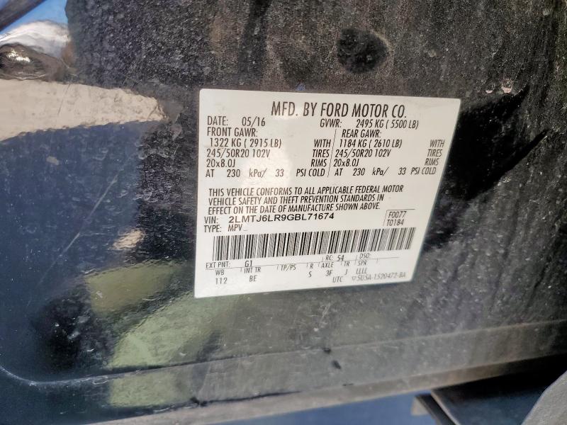 2LMTJ6LR9GBL71674 - 2016 LINCOLN MKX RESERVE BLACK photo 12