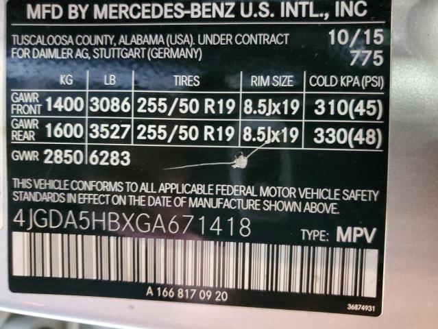 4JGDA5HBXGA671418 - 2016 MERCEDES-BENZ GLE 350 4MATIC SILVER photo 12