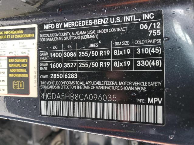 4JGDA5HB8CA096035 - 2012 MERCEDES-BENZ ML 350 4MATIC GRAY photo 13