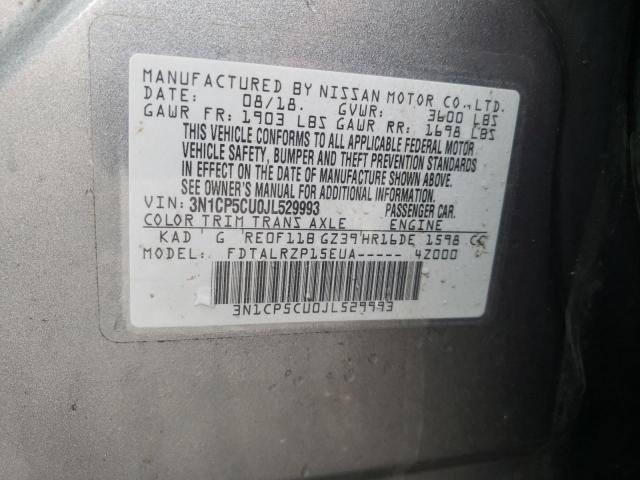 3N1CP5CU0JL529993 - 2018 NISSAN KICKS S GRAY photo 13