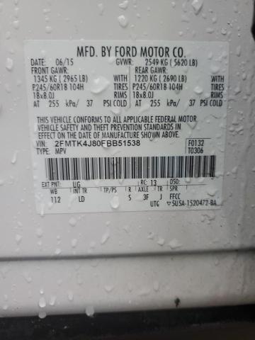 2FMTK4J80FBB51538 - 2015 FORD EDGE SEL WHITE photo 12