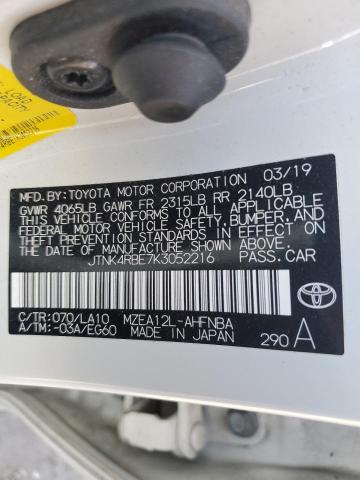 JTNK4RBE7K3052216 - 2019 TOYOTA COROLLA SE WHITE photo 12