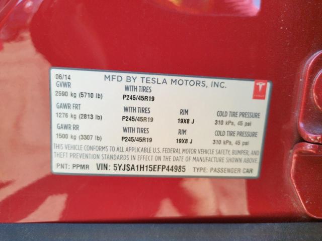 5YJSA1H15EFP44985 - 2014 TESLA MODEL S Qırmızı foto 12