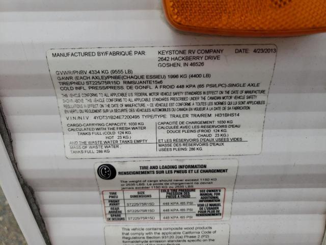 4YDT31B24E7200495 - 2014 KEYSTONE HORNET WHITE photo 10