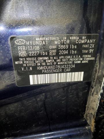 KMHDU46D78U432334 - 2008 HYUNDAI ELANTRA GLS BLUE photo 12