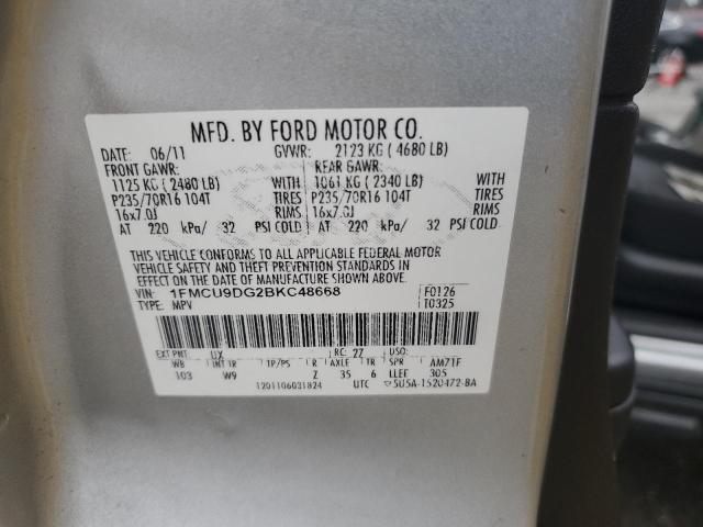 1FMCU9DG2BKC48668 - 2011 FORD ESCAPE XLT SILVER photo 13