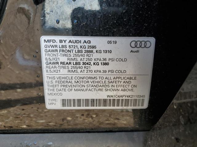 WA1C4AFY4K2110345 - 2019 AUDI SQ5 PRESTIGE BLACK photo 12