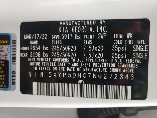 5XYP5DHC7NG272343 - 2022 KIA TELLURIDE SX WHITE photo 14