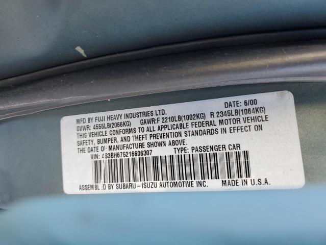 4S3BH675216606307 - 2001 SUBARU LEGACY OUTBACK AWP 绿色 照片 13