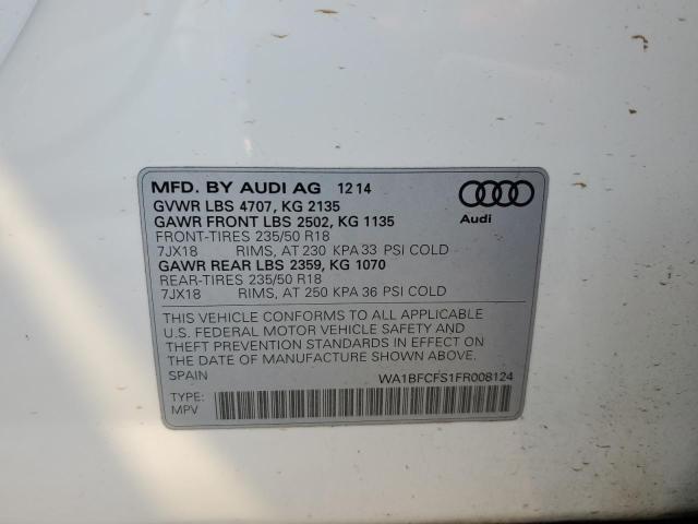 WA1BFCFS1FR008124 - 2015 AUDI Q3 PREMIUM PLUS WHITE photo 12