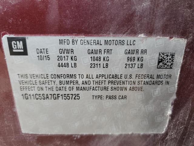 1G11C5SA7GF155725 - 2016 CHEVROLET MALIBU LIM LT 栗色 照片 12