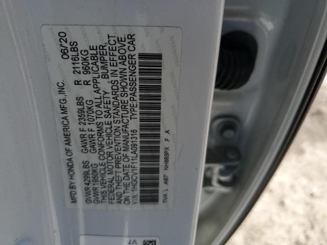 1HGCV1F11LA091316 - 2020 HONDA ACCORD LX WHITE photo 13