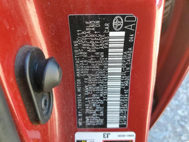 2T1BU4EE4BC708804 - 2011 TOYOTA COROLLA BASE RED photo 13