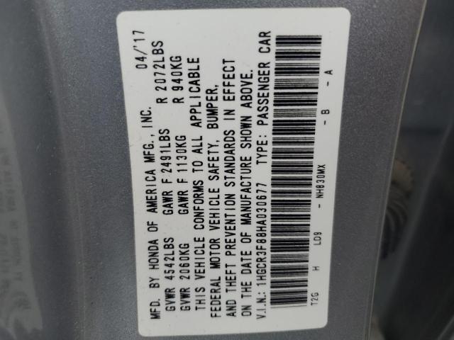 1HGCR3F88HA030677 - 2017 HONDA ACCORD EXL SILVER photo 12