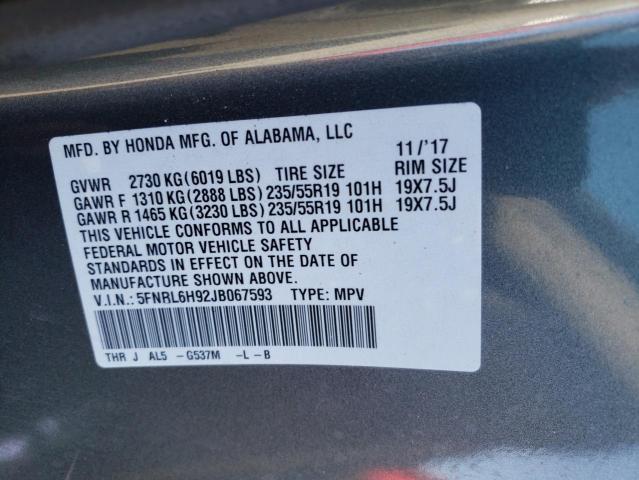 5FNRL6H92JB067593 - 2018 HONDA ODYSSEY ELITE Gris photo 13