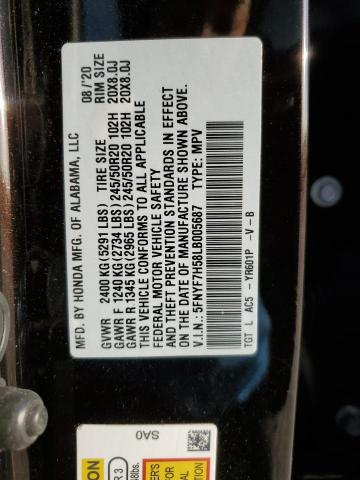 5FNYF7H58LB005687 - 2020 HONDA PASSPORT EXL أسود صورة 14