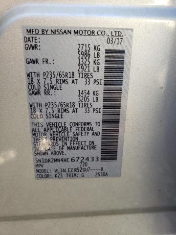 5N1DR2MN4HC672433 - 2017 NISSAN PATHFINDER S SILVER photo 13