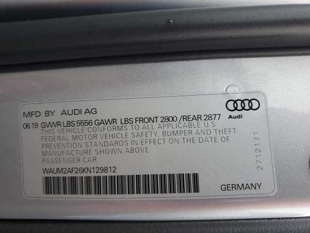 WAUM2AF26KN129812 - 2019 AUDI A6 PRESTIGE ვერცხლისფერი ფოტო 12
