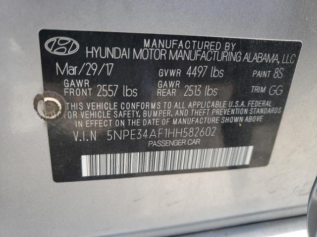 5NPE34AF1HH582602 - 2017 HYUNDAI SONATA SPORT GRAY photo 10