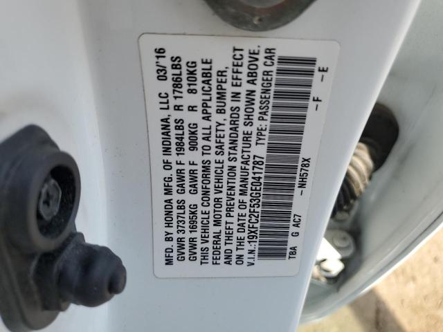 19XFC2F53GE041787 - 2016 HONDA CIVIC LX თეთრი ფოტო 12