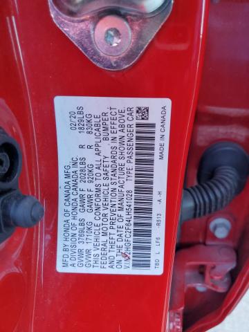 2HGFC2F64LH541028 - 2020 HONDA CIVIC LX RED photo 13