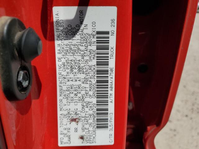 3TMJU62N38M058729 - 2008 TOYOTA TACOMA DOUBLE CAB PRERUNNER RED photo 12