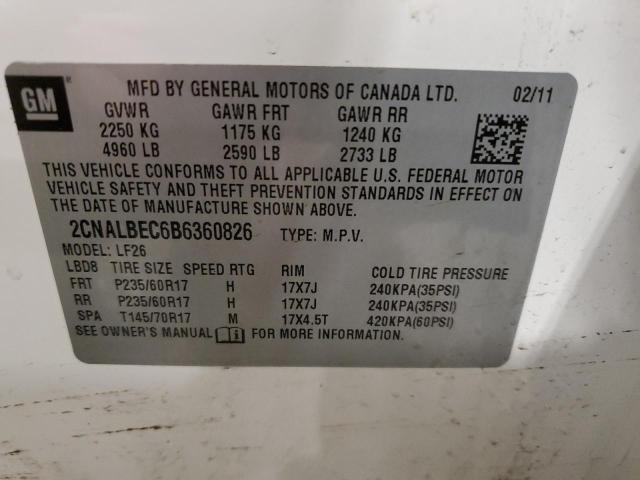 2CNALBEC6B6360826 - 2011 CHEVROLET EQUINOX LS WHITE photo 13