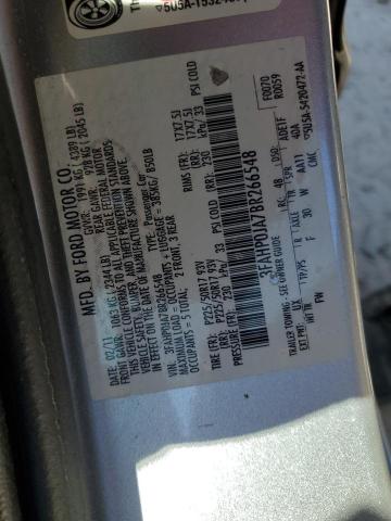 3FAHP0JA7BR266548 - 2011 FORD FUSION SEL SILVER photo 12