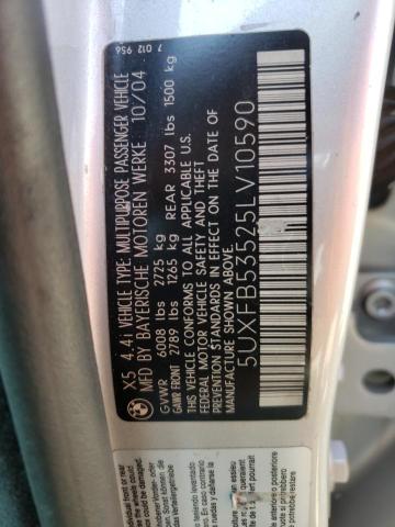 5UXFB53525LV10590 - 2005 BMW X5 4.4I SILVER photo 13