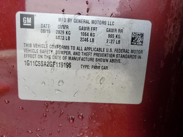 1G11C5SA2GF119196 - 2016 CHEVROLET MALIBU LIM LT 红色 照片 12