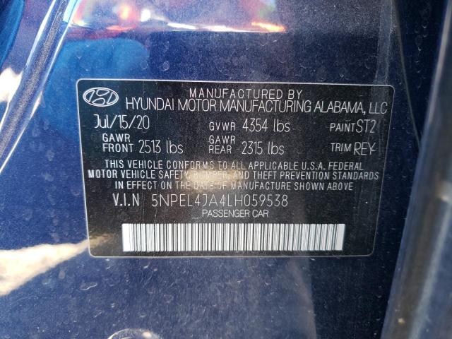 5NPEL4JA4LH059538 - 2020 HYUNDAI SONATA SEL BLUE photo 12