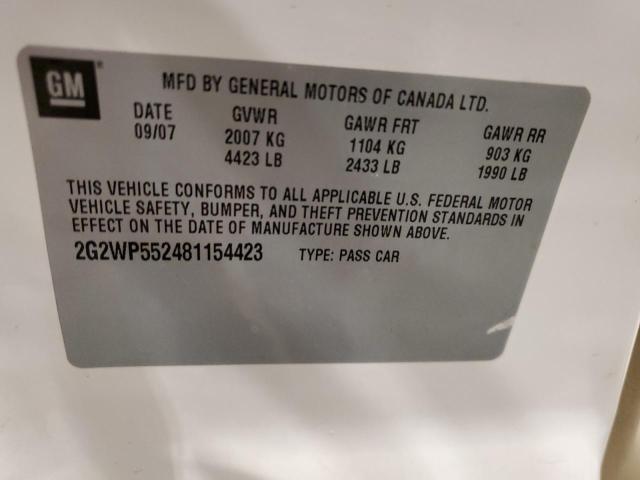 2G2WP552481154423 - 2008 PONTIAC GRAND PRIX WHITE photo 12