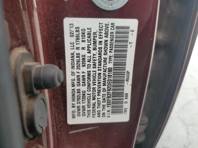 19XFB2F92DE018180 - 2013 HONDA CIVIC EXL BURGUNDY photo 12
