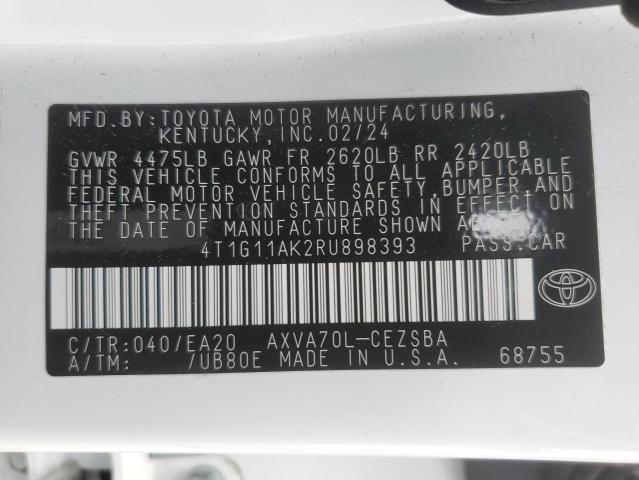 4T1G11AK2RU898393 - 2024 TOYOTA CAMRY SE NIGHT SHADE WHITE photo 13