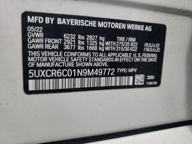 5UXCR6C01N9M49772 - 2022 BMW X5 XDRIVE40I WHITE photo 12