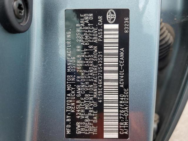 4T1BE46K37U543531 - 2007 TOYOTA CAMRY CE TEAL photo 12