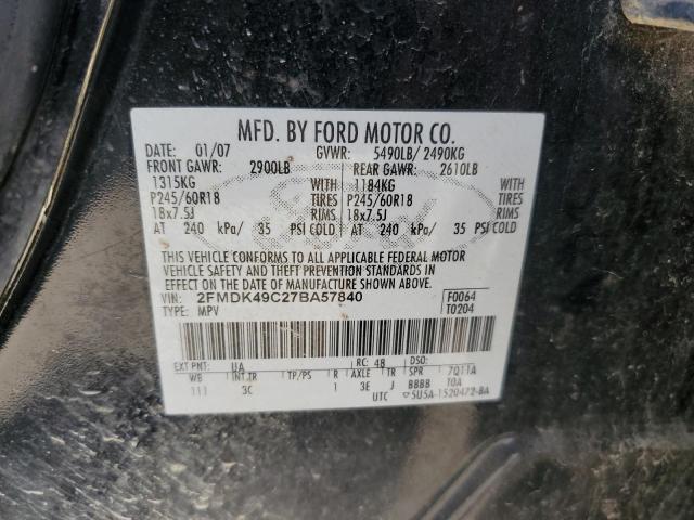 2FMDK49C27BA57840 - 2007 FORD EDGE SEL PLUS BLACK photo 12