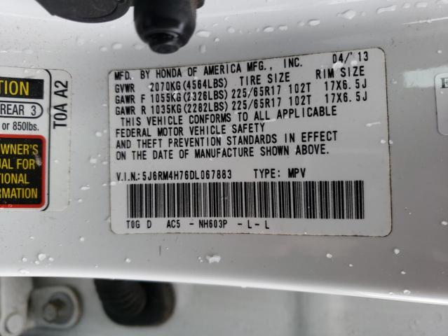 5J6RM4H76DL067883 - 2013 HONDA CR-V EXL WHITE photo 12