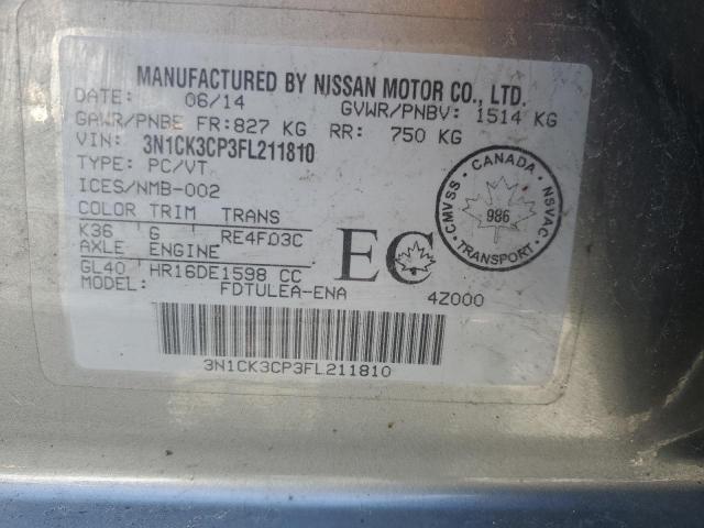 3N1CK3CP3FL211810 - 2015 NISSAN MICRA SILVER photo 13