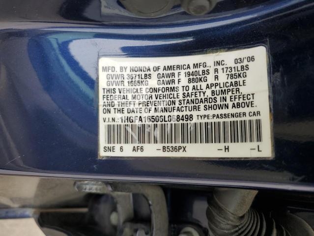 1HGFA16506L068498 - 2006 HONDA CIVIC LX BLUE photo 13