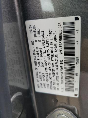 1HGCM66517A081605 - 2007 HONDA ACCORD EX GRAY photo 12