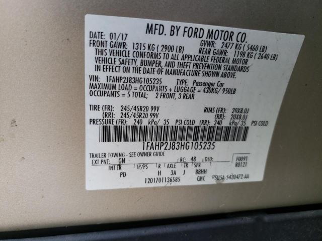 1FAHP2J83HG105235 - 2017 FORD TAURUS LIMITED GOLD photo 12