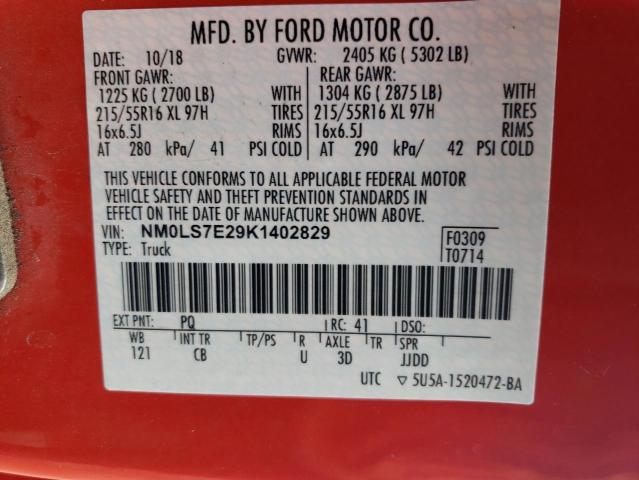 NM0LS7E29K1402829 - 2019 FORD TRANSIT CO XL RED photo 14