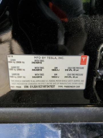5YJSA1E21KF347637 - 2019 TESLA MODEL S BLACK photo 12