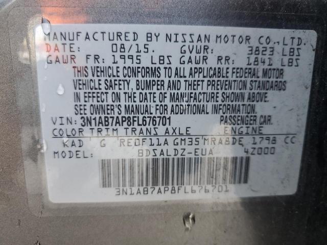 3N1AB7AP8FL676701 - 2015 NISSAN SENTRA S GRAY photo 12