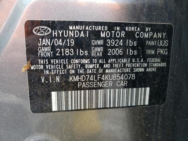 KMHD74LF4KU854078 - 2019 HYUNDAI ELANTRA SE GRAY photo 12