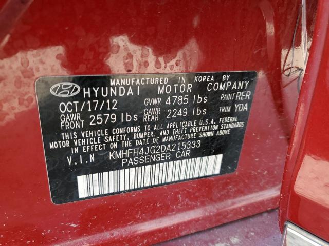 KMHFH4JG2DA215333 - 2013 HYUNDAI AZERA GLS RED photo 13